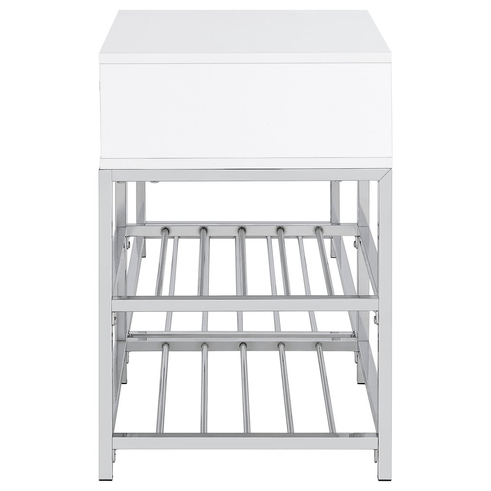 Siega 1-Drawer Shoe Storage Entryway Bench White High Gloss and Chrome. Picture 5