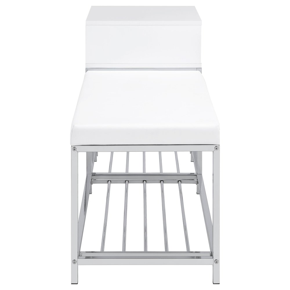 Siega 1-Drawer Shoe Storage Entryway Bench White High Gloss and Chrome. Picture 8