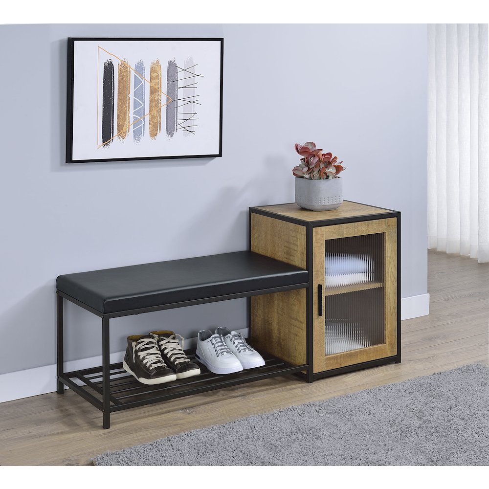 Martino Shoe Storage Entryway Bench with Cabinet Mango and Black. Picture 2