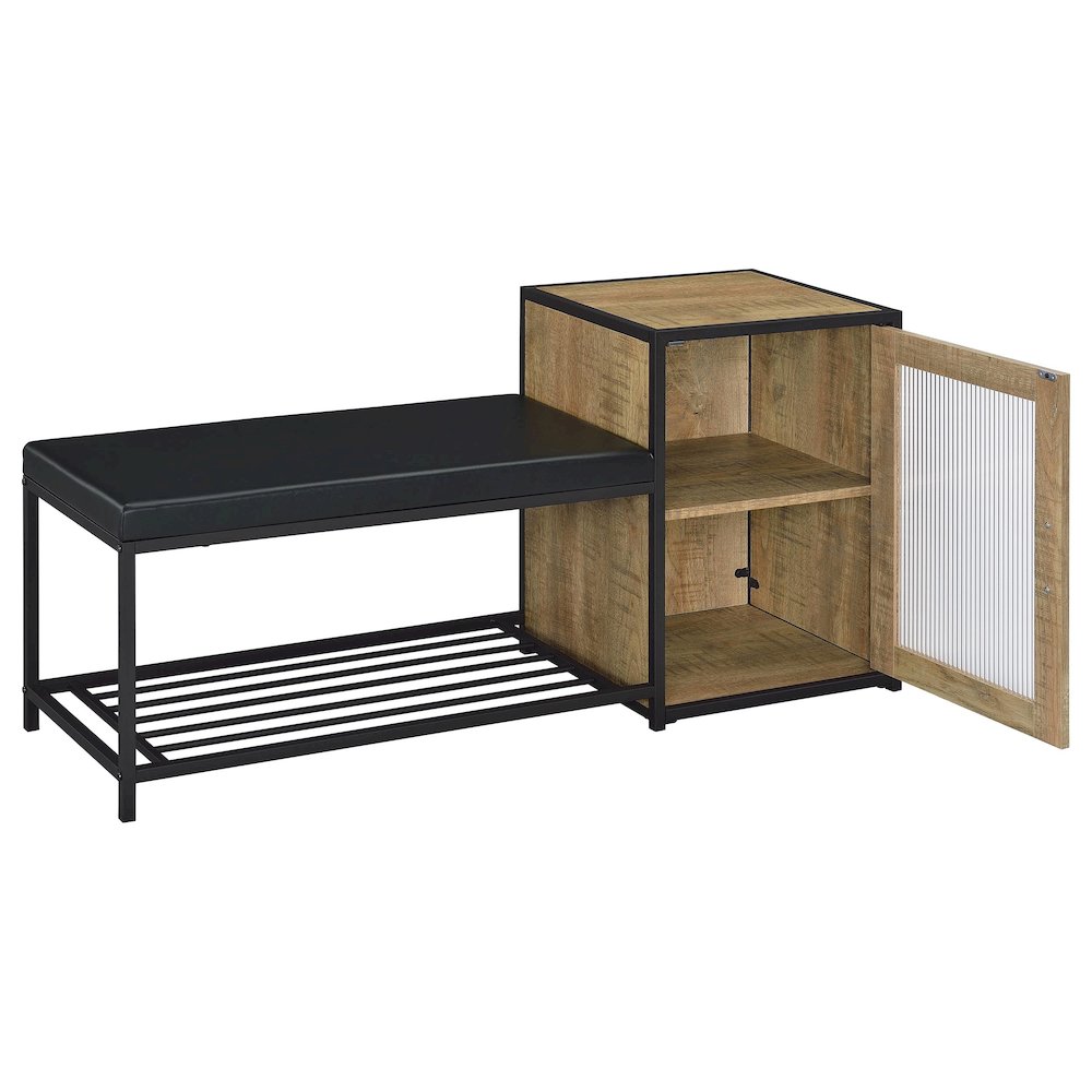 Martino Shoe Storage Entryway Bench with Cabinet Mango and Black. Picture 3