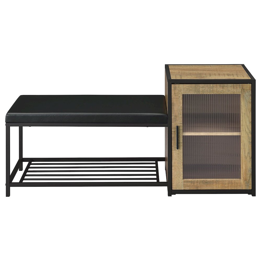 Martino Shoe Storage Entryway Bench with Cabinet Mango and Black. Picture 4