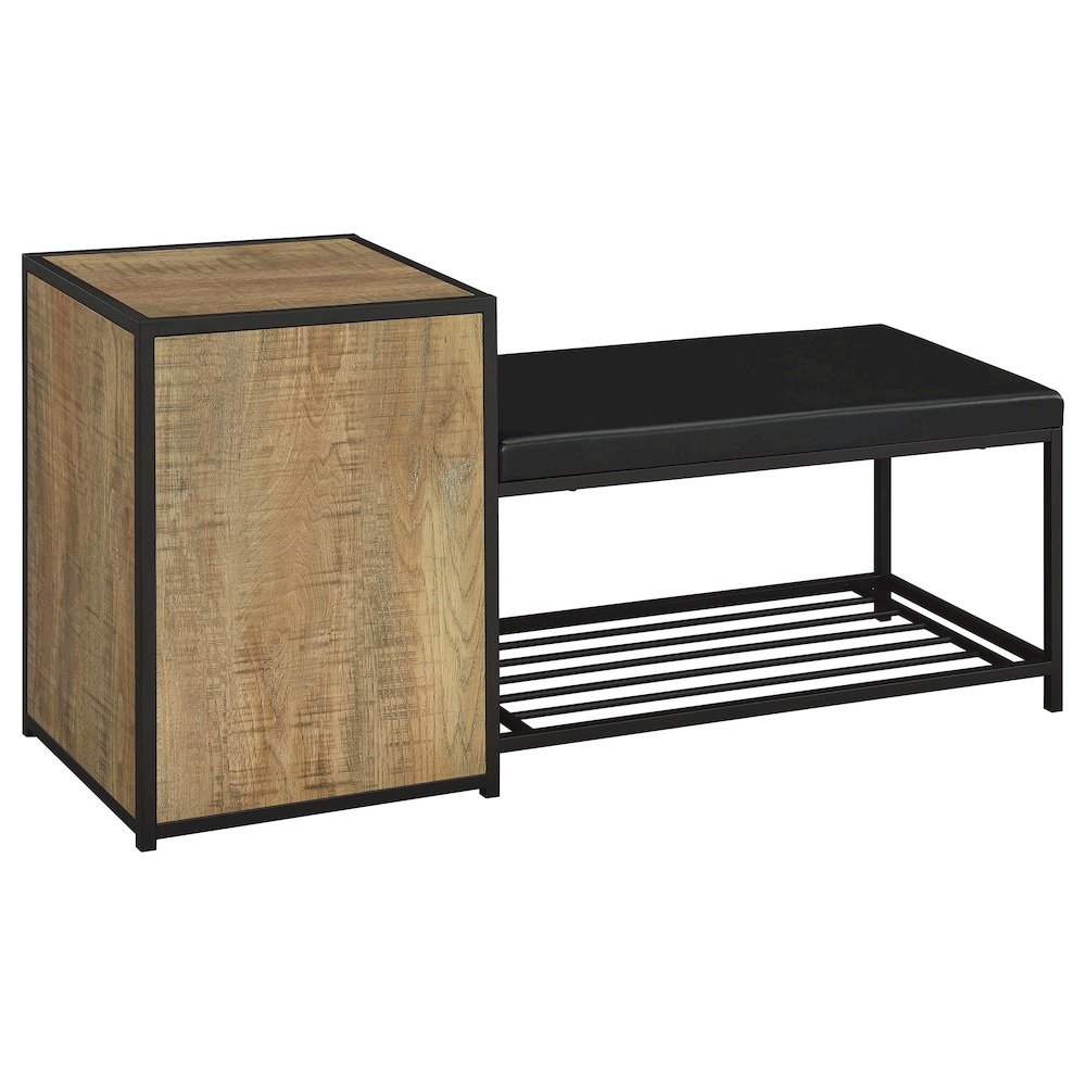 Martino Shoe Storage Entryway Bench with Cabinet Mango and Black. Picture 6