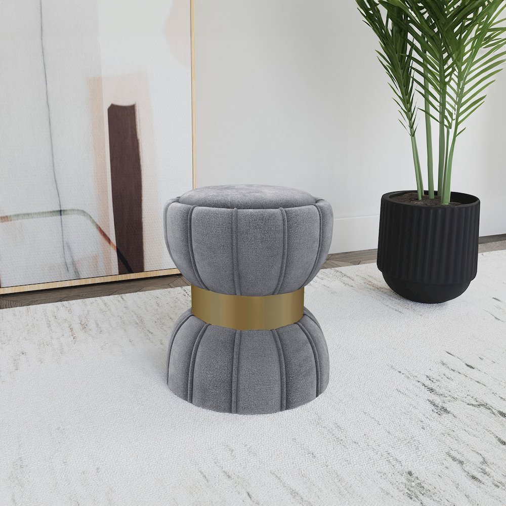Sora Round Upholstered Ottoman Grey. Picture 4