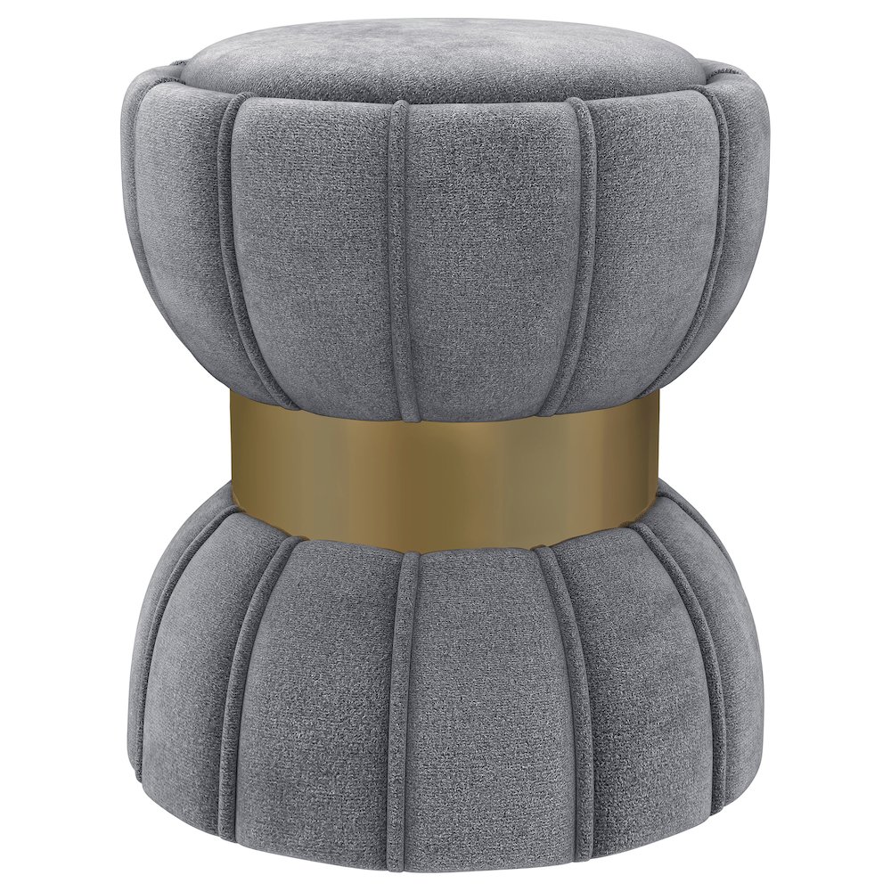 Sora Round Upholstered Ottoman Grey. Picture 1