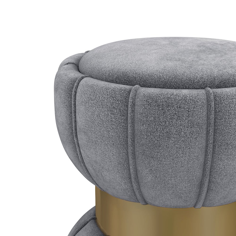 Sora Round Upholstered Ottoman Grey. Picture 6