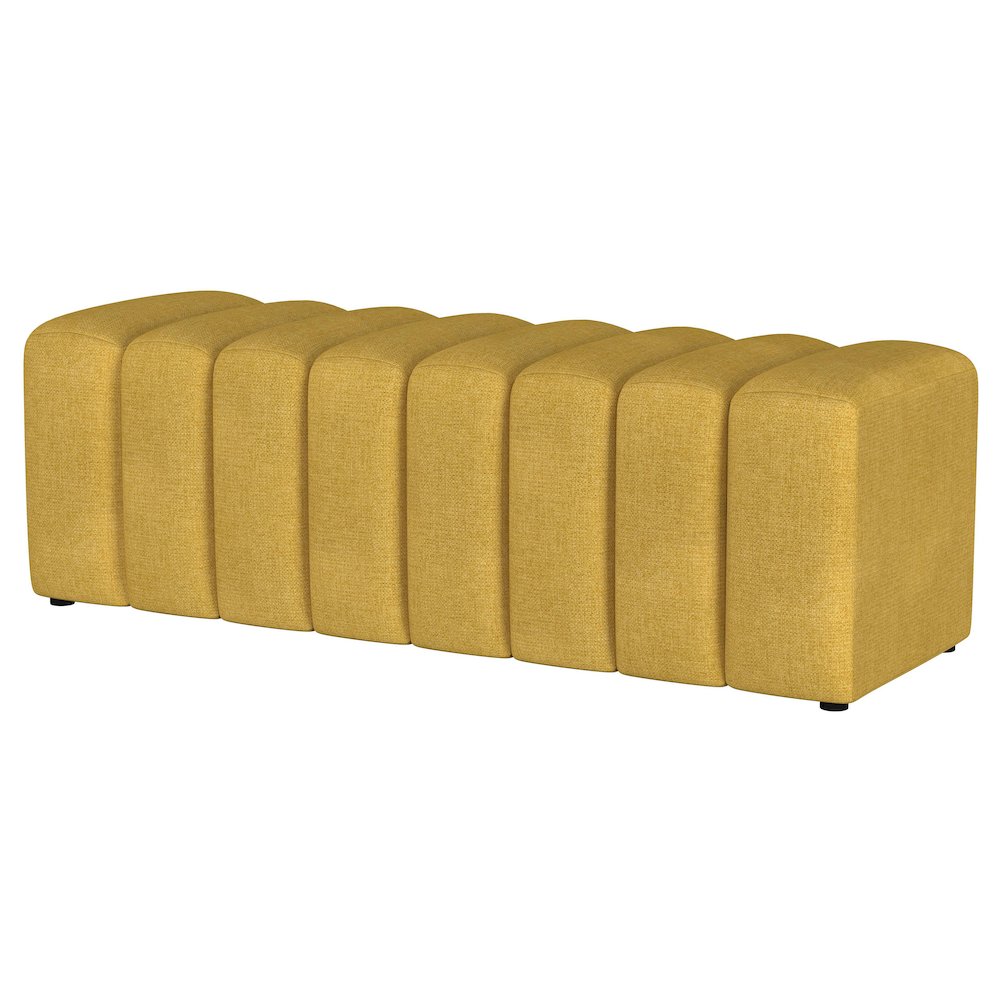 Summer Fabric Upholstered Tufted Accent Bench Mustard Yellow. Picture 4