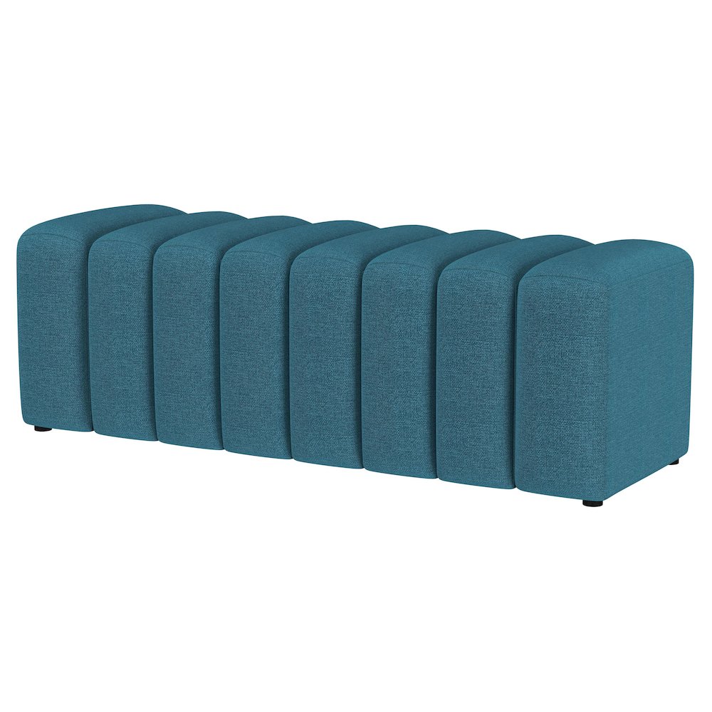Summer Fabric Upholstered Tufted Accent Bench Peacock Blue. Picture 4