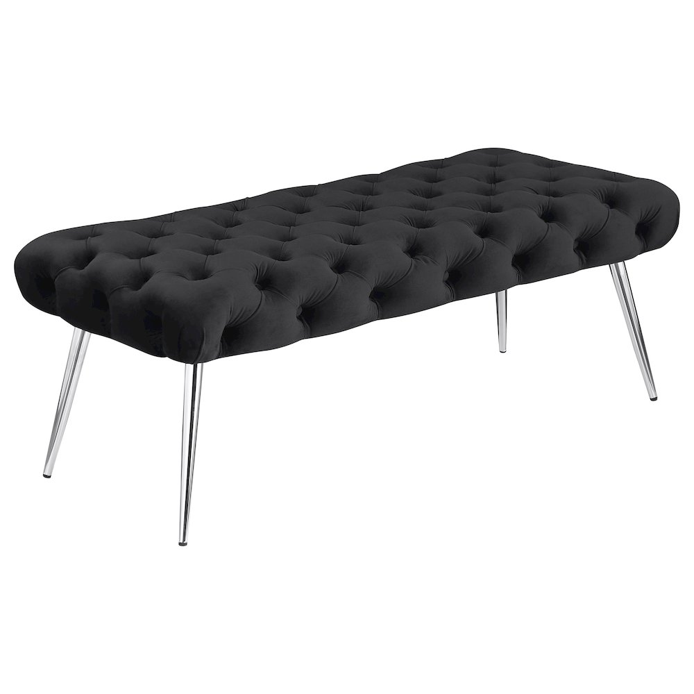 Ella Upholstered Tufted Bench Stainless Steel Legs Black. Picture 1