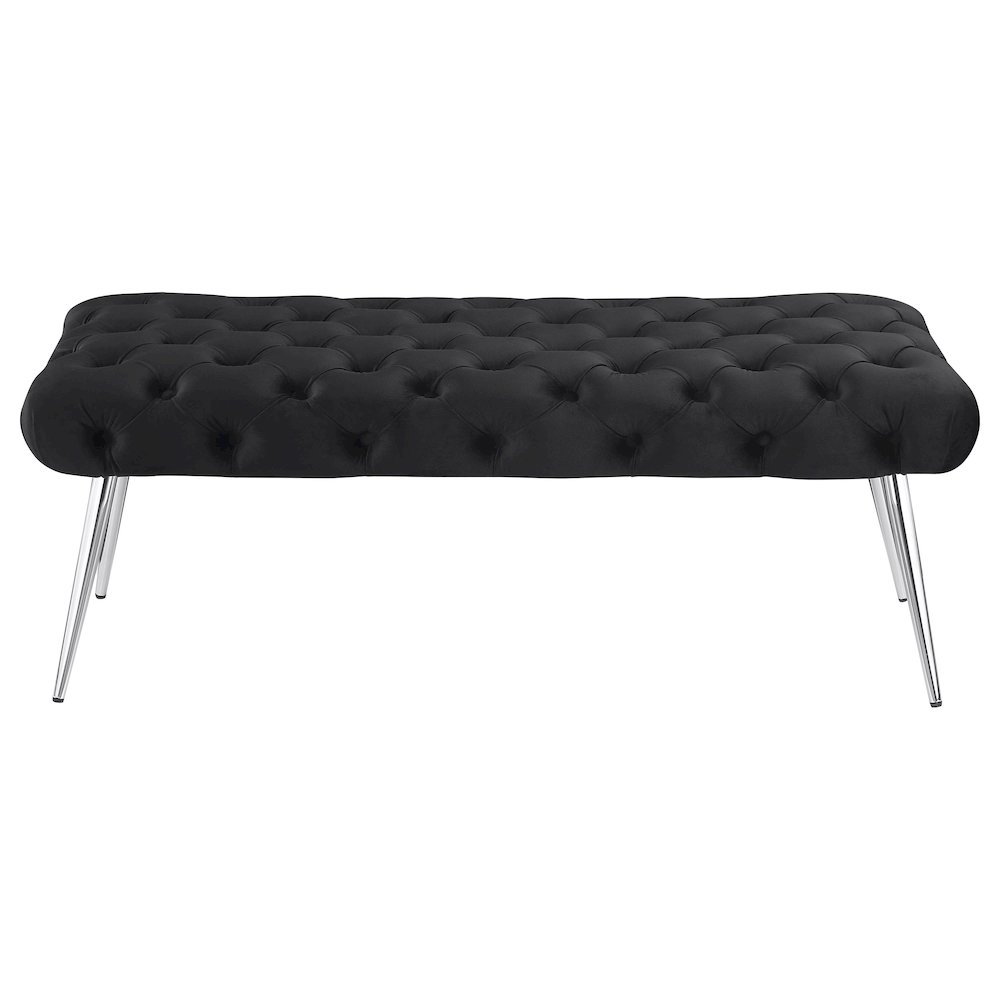 Ella Upholstered Tufted Bench Stainless Steel Legs Black. Picture 3