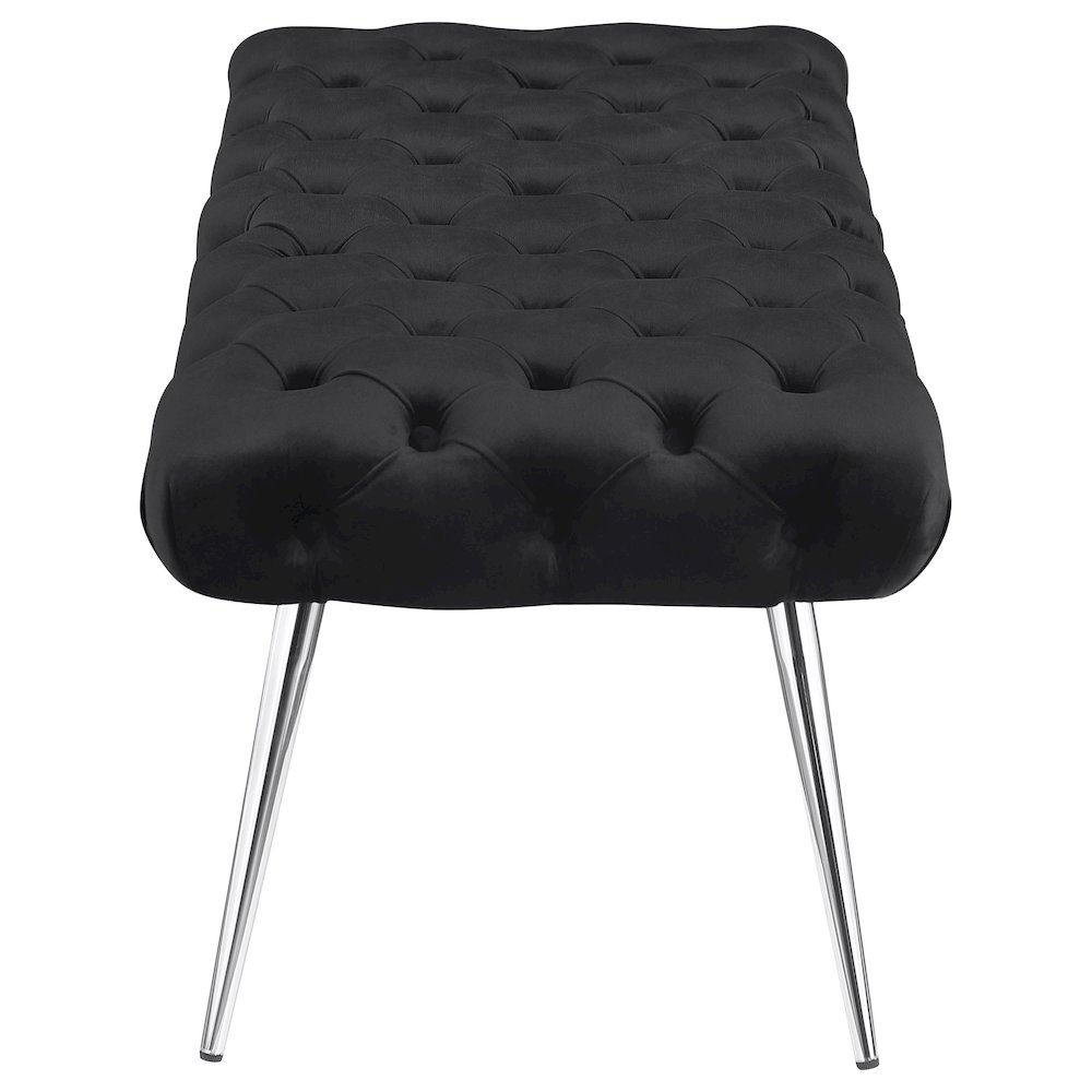 Ella Upholstered Tufted Bench Stainless Steel Legs Black. Picture 4