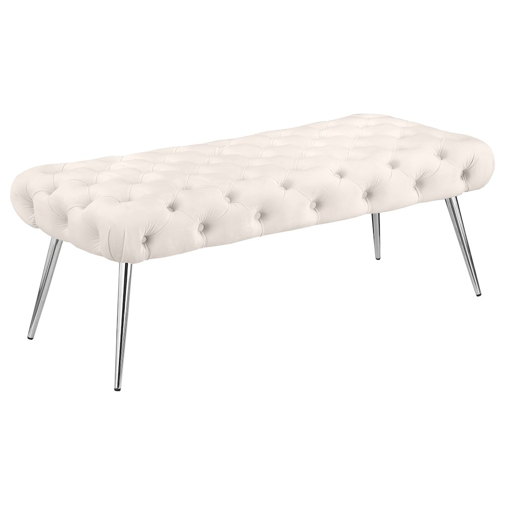 Ella Upholstered Tufted Bench Stainless Steel Legs Ivory. Picture 1