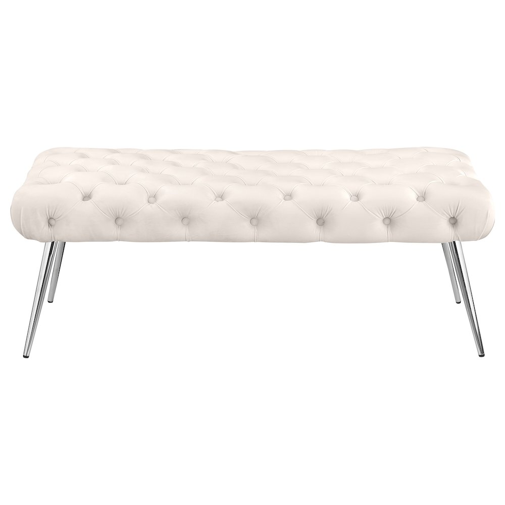 Ella Upholstered Tufted Bench Stainless Steel Legs Ivory. Picture 3