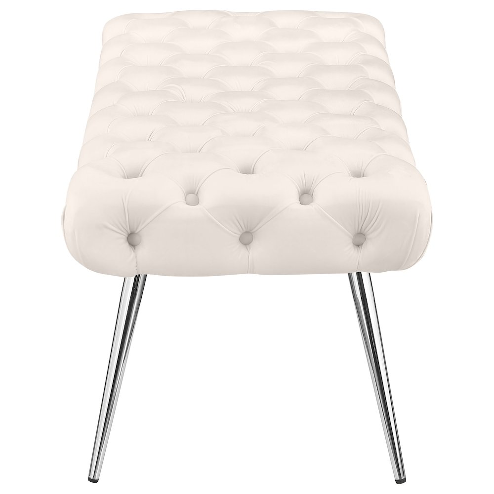 Ella Upholstered Tufted Bench Stainless Steel Legs Ivory. Picture 4
