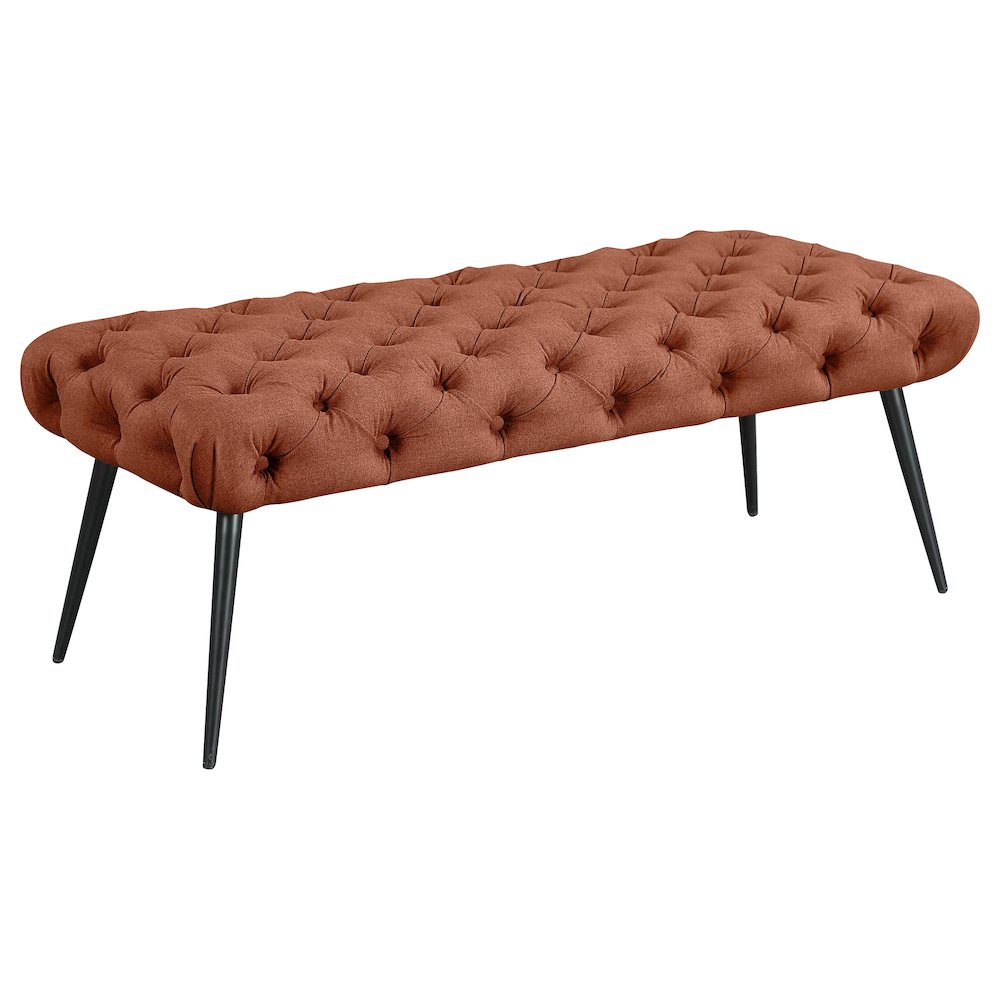 Ella Upholstered Tufted Bench Stainless Steel Legs Rust. Picture 1