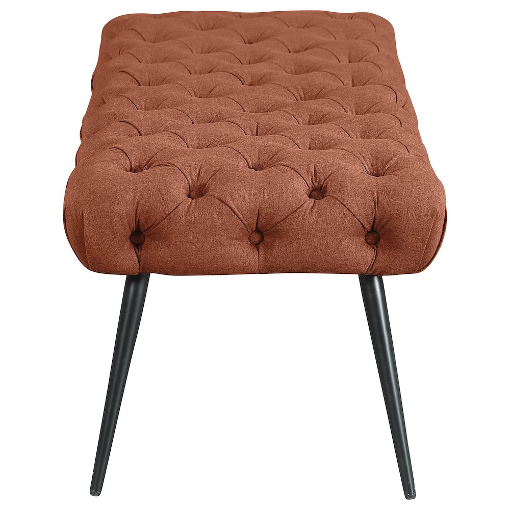 Ella Upholstered Tufted Bench Stainless Steel Legs Rust. Picture 4