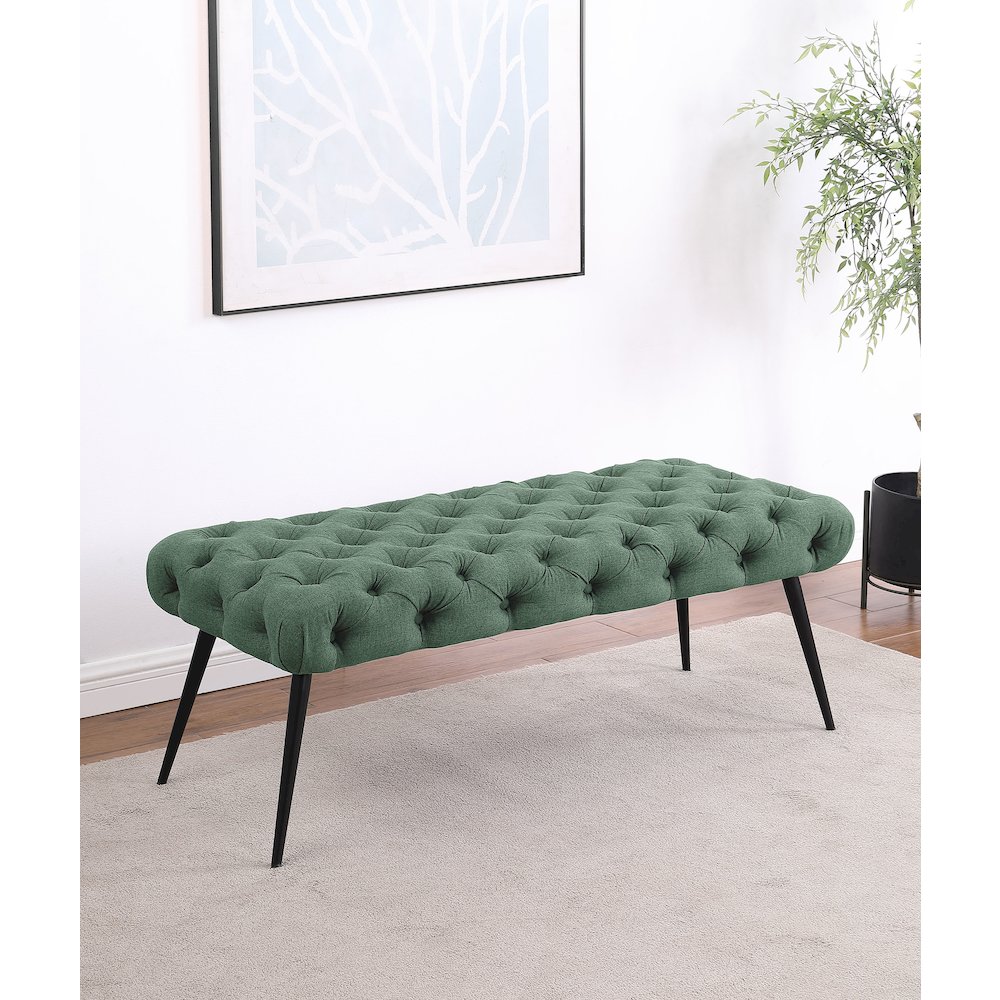 Ella Upholstered Tufted Bench Stainless Steel Legs Teal. Picture 2