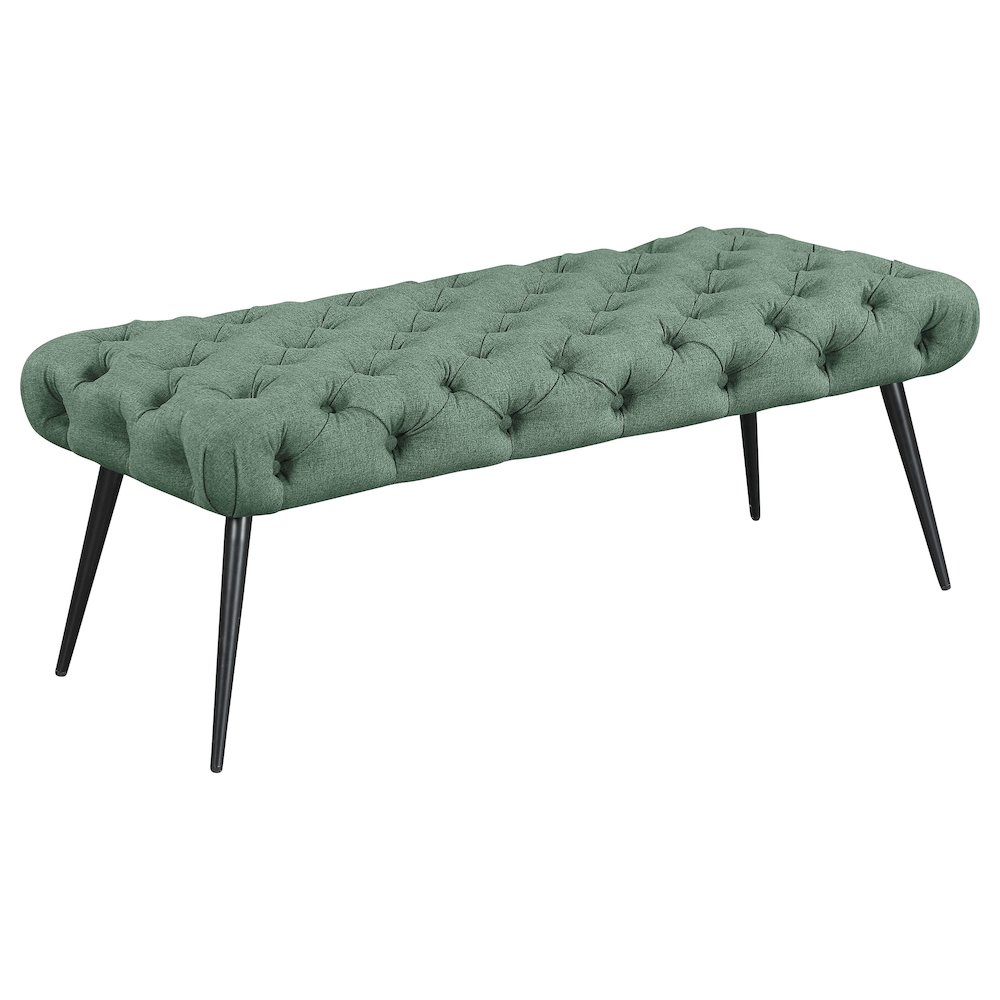 Ella Upholstered Tufted Bench Stainless Steel Legs Teal. Picture 1