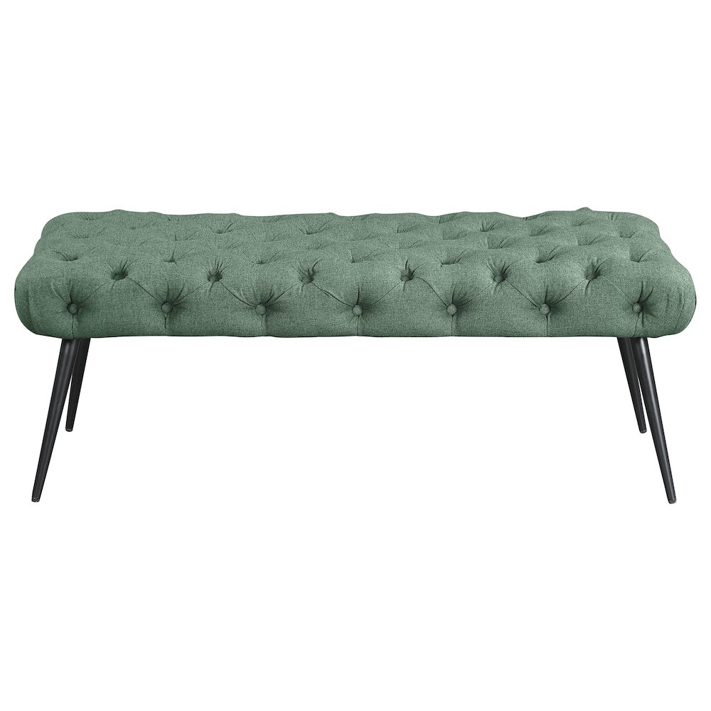 Ella Upholstered Tufted Bench Stainless Steel Legs Teal. Picture 3