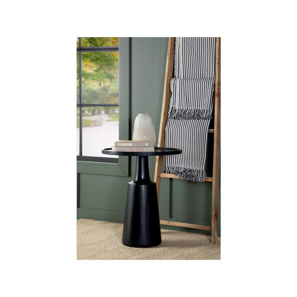 Ixia Round Solid Mango Wood Accent Side Table Black Stain. Picture 3