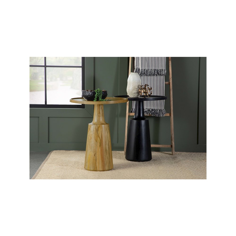 Ixia Round Solid Mango Wood Accent Side Table Black Stain. Picture 5
