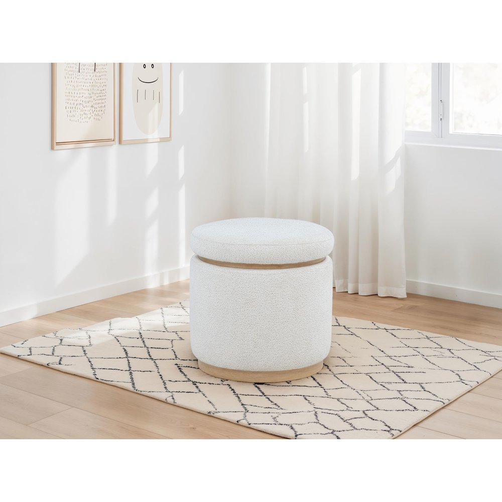 Remuda Boucle Upholstered Round Storage Ottoman Ivory. Picture 2