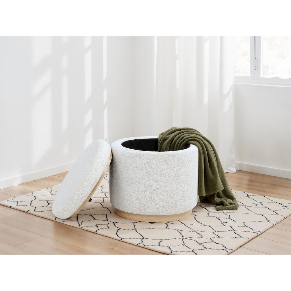 Remuda Boucle Upholstered Round Storage Ottoman Ivory. Picture 3