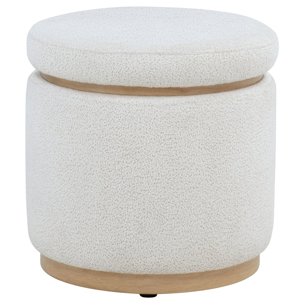 Remuda Boucle Upholstered Round Storage Ottoman Ivory. Picture 1
