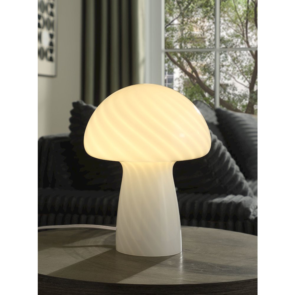 Kanaby Mushroom Shaped Glass Bedside Table Lamp White. Picture 2