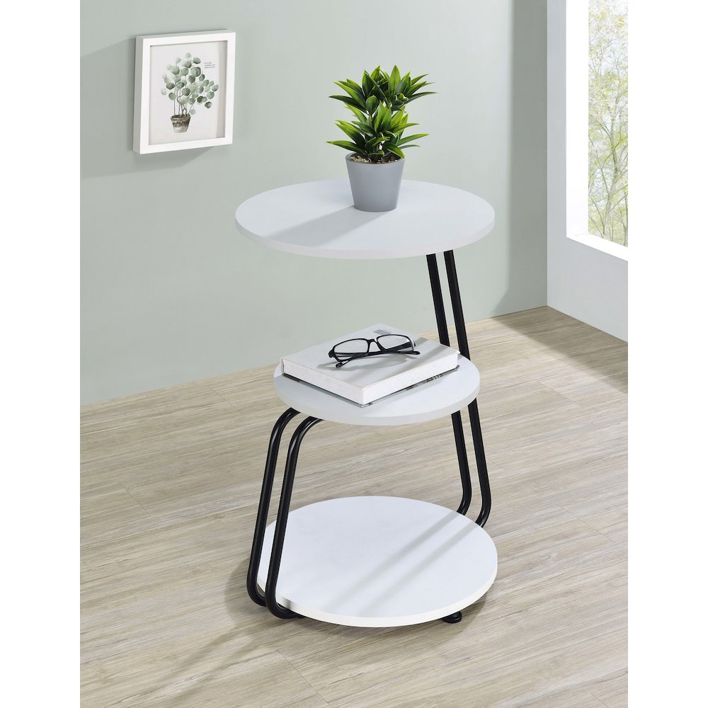 Hilly 3-tier Round Accent Side Table White and Black. Picture 10