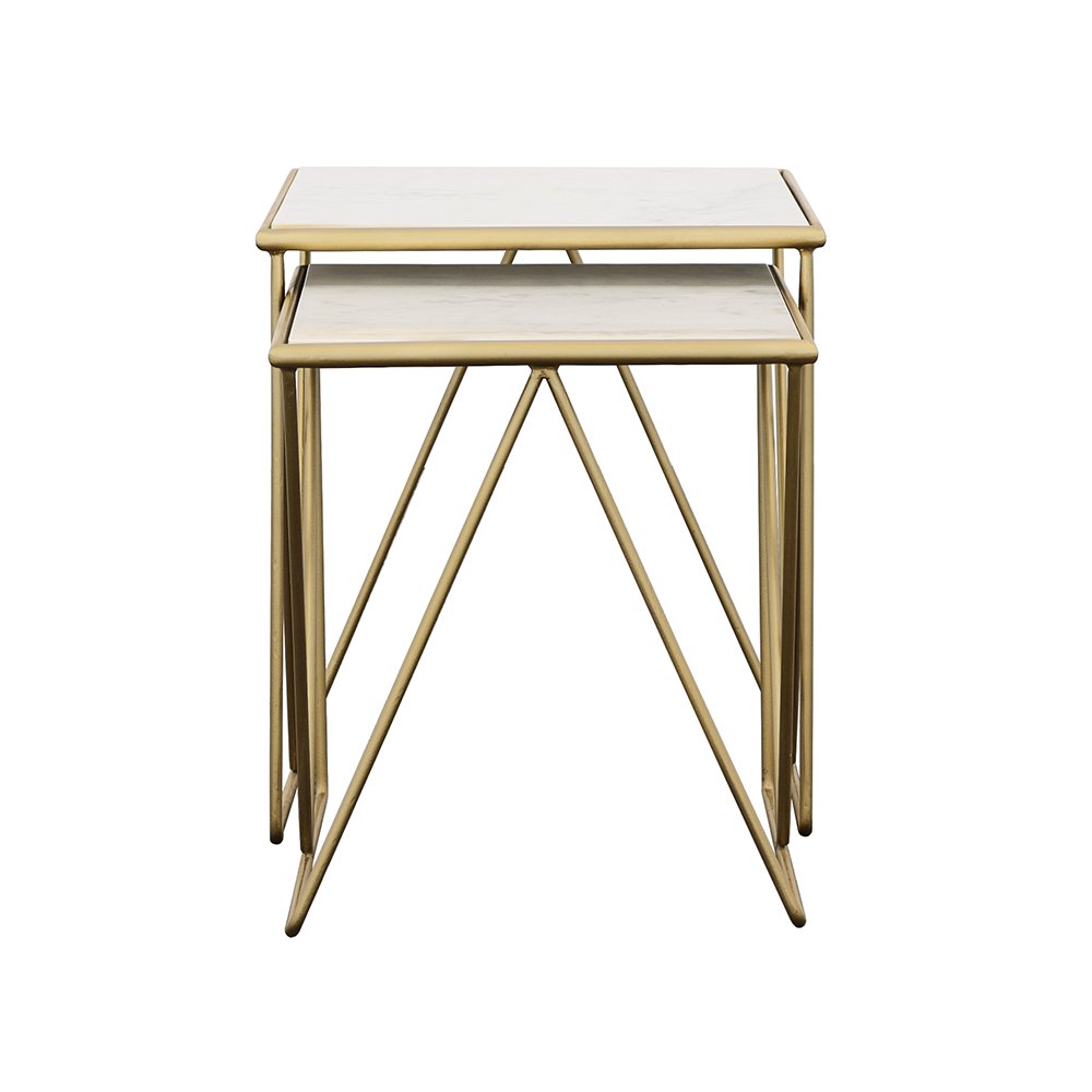 Bette 2-piece Marble Top Nesting Table Set White and Gold. Picture 3