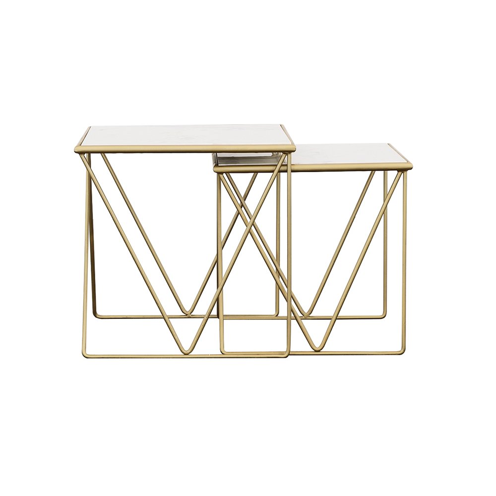 Bette 2-piece Marble Top Nesting Table Set White and Gold. Picture 5