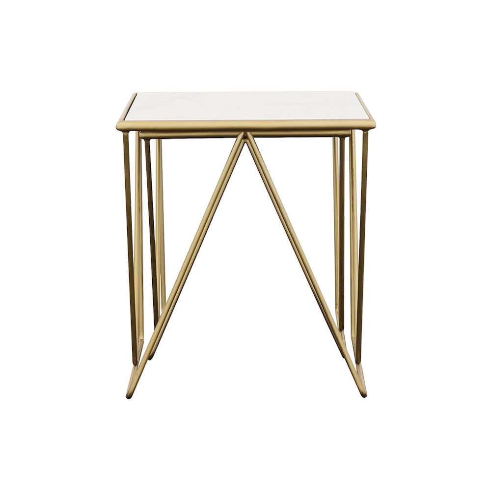 Bette 2-piece Marble Top Nesting Table Set White and Gold. Picture 6