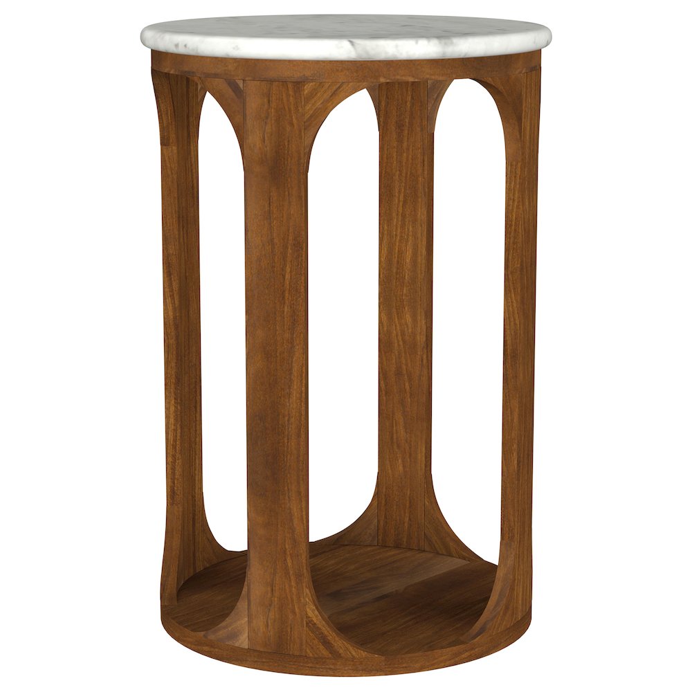 Berkeley Round Marble Top Side Table White and Brown. Picture 4