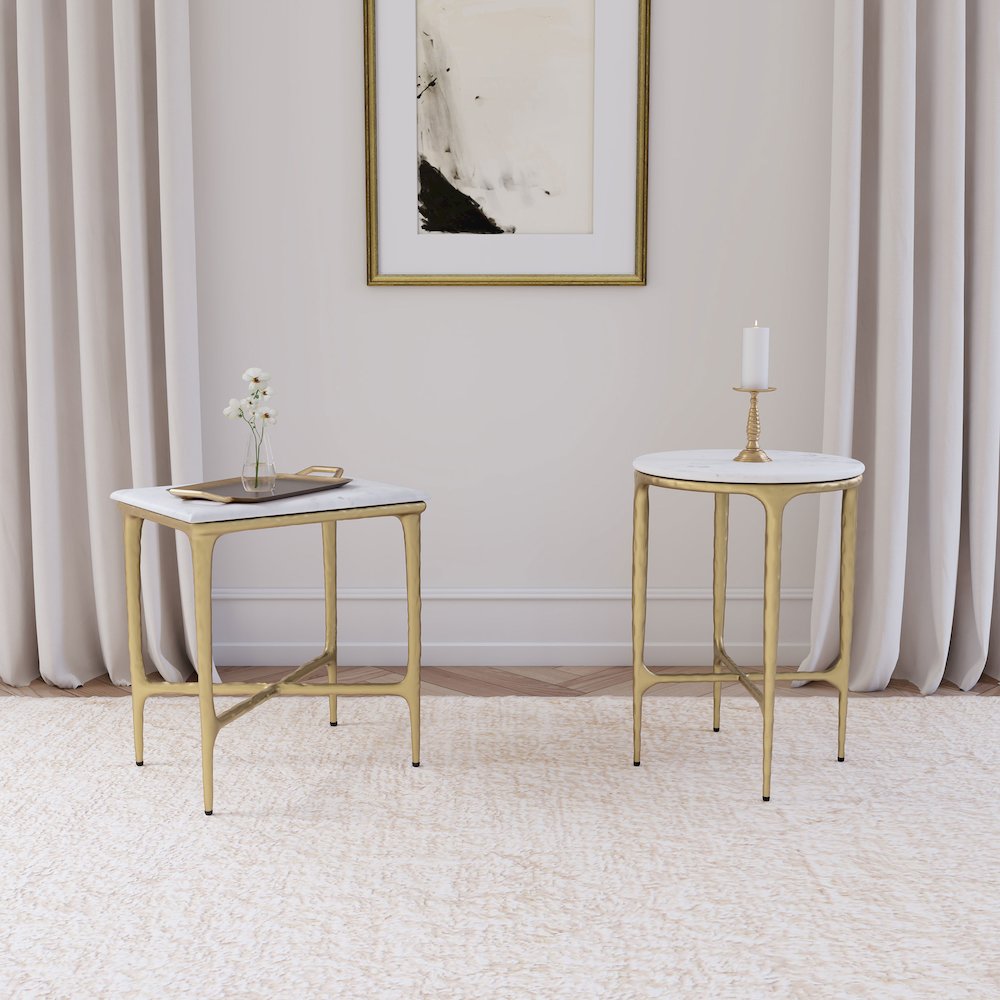 Baldwin Round Marble Top Side Table White and Gold. Picture 8