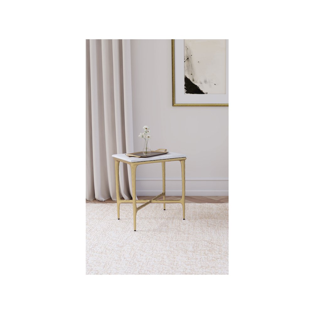 Baldwin Rectangular Marble Top Side Table White and Gold. Picture 6