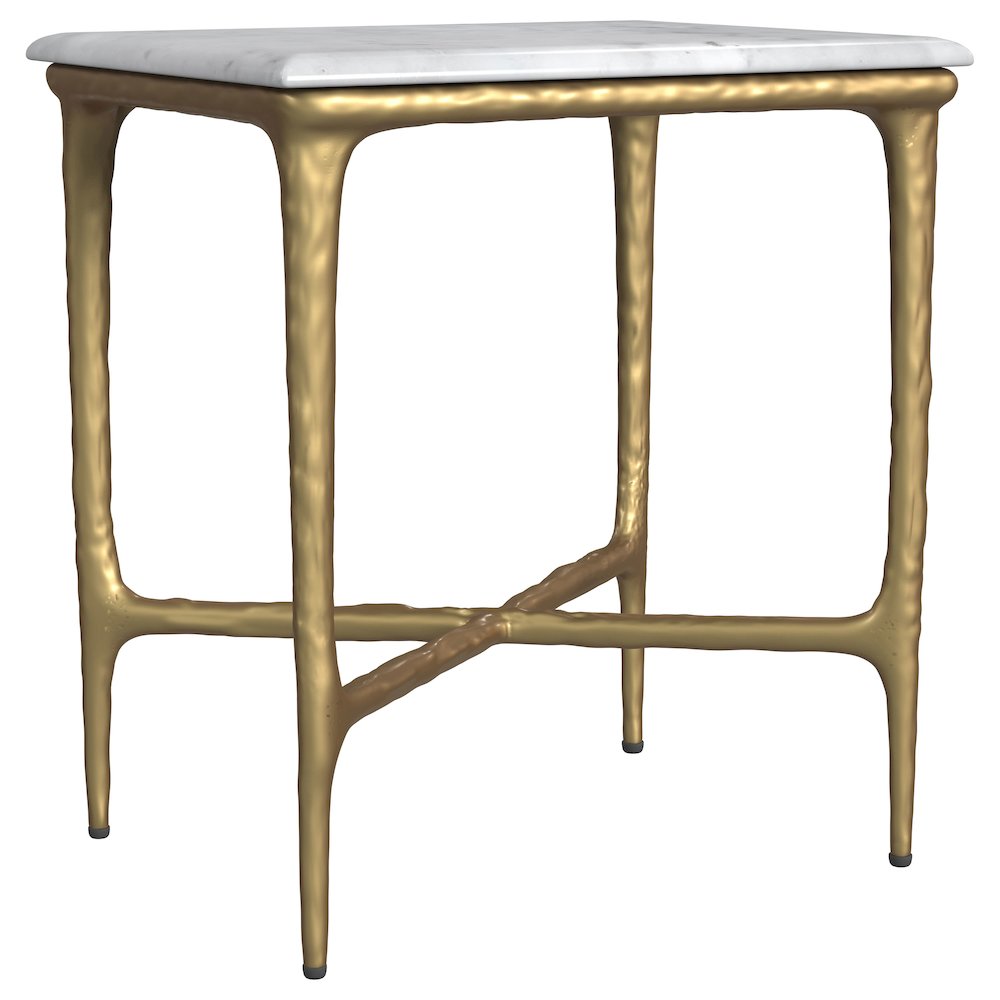 Baldwin Rectangular Marble Top Side Table White and Gold. Picture 1