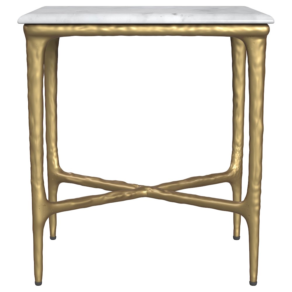 Baldwin Rectangular Marble Top Side Table White and Gold. Picture 3