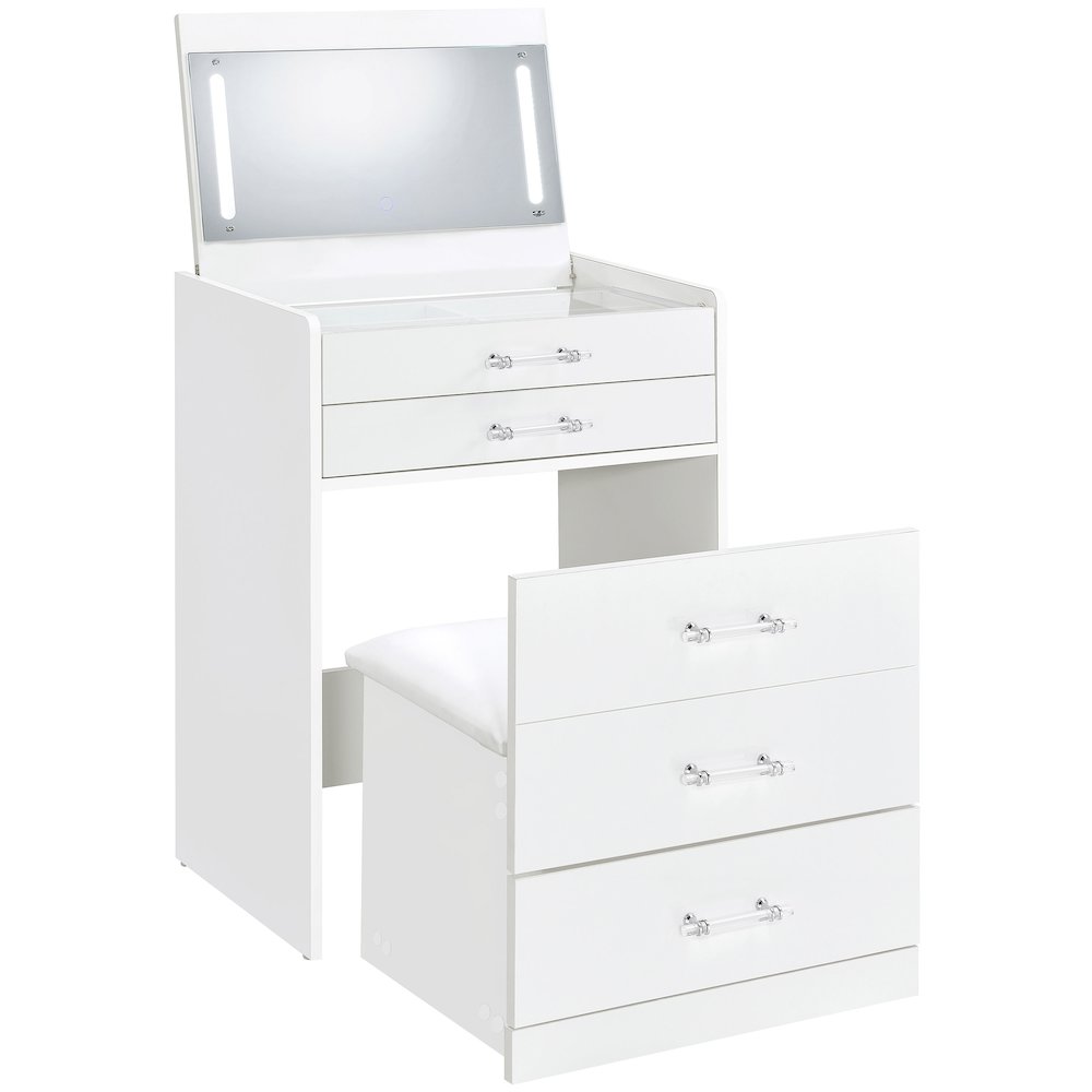 Danbury 3-drawer Makeup Vanity & Stool Set White High Gloss. Picture 5