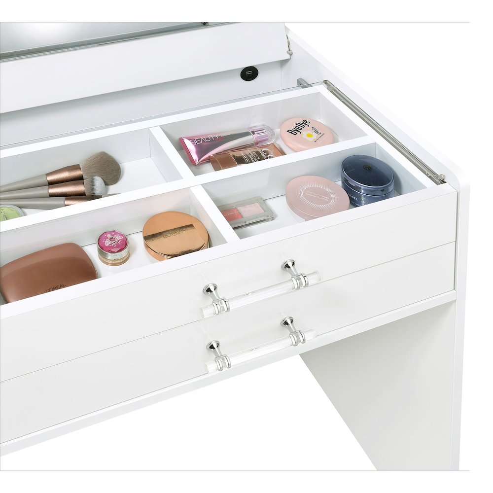 Danbury 3-drawer Makeup Vanity & Stool Set White High Gloss. Picture 16