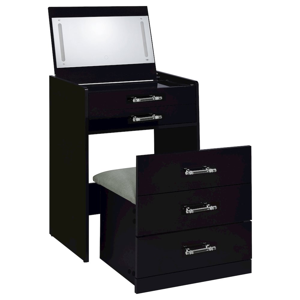 Danbury 3-drawer Makeup Vanity & Stool Set Black High Gloss. Picture 1