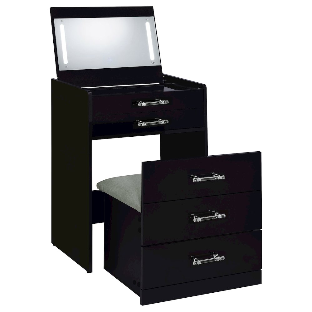 Danbury 3-drawer Makeup Vanity & Stool Set Black High Gloss. Picture 5