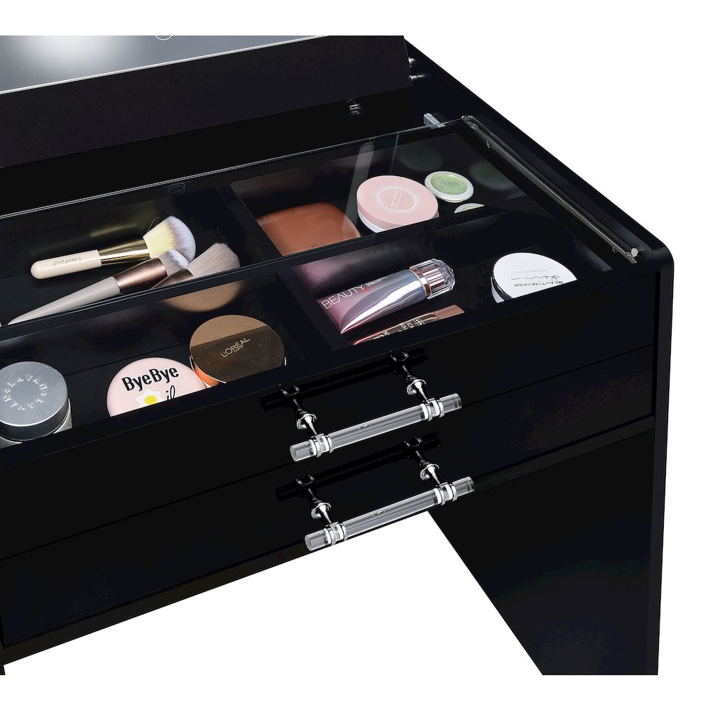Danbury 3-drawer Makeup Vanity & Stool Set Black High Gloss. Picture 16