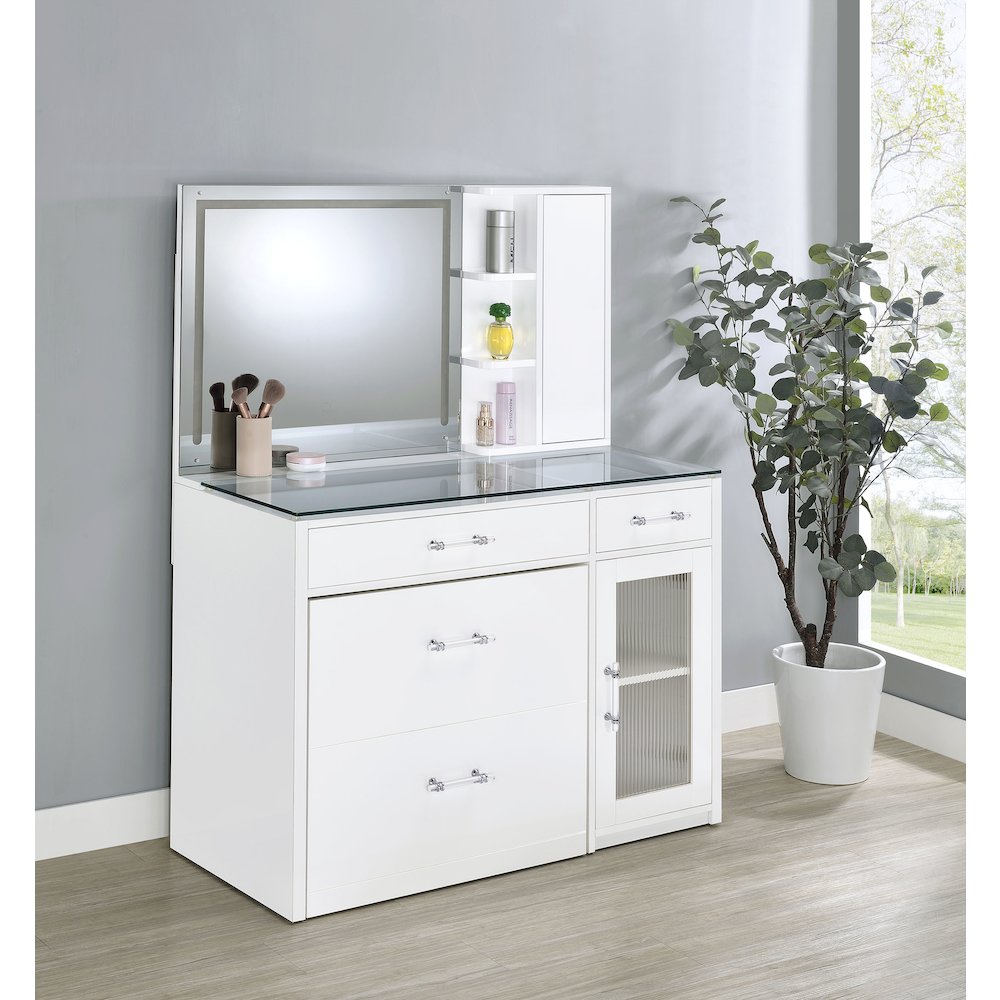 Flora 2-drawer Vanity Set with LED Mirror White High Gloss. Picture 2