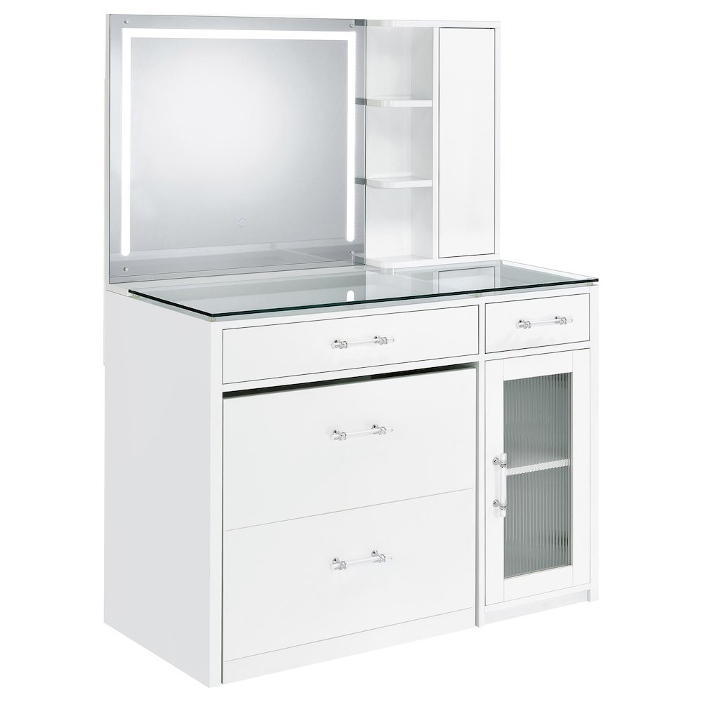 Flora 2-drawer Vanity Set with LED Mirror White High Gloss. Picture 1