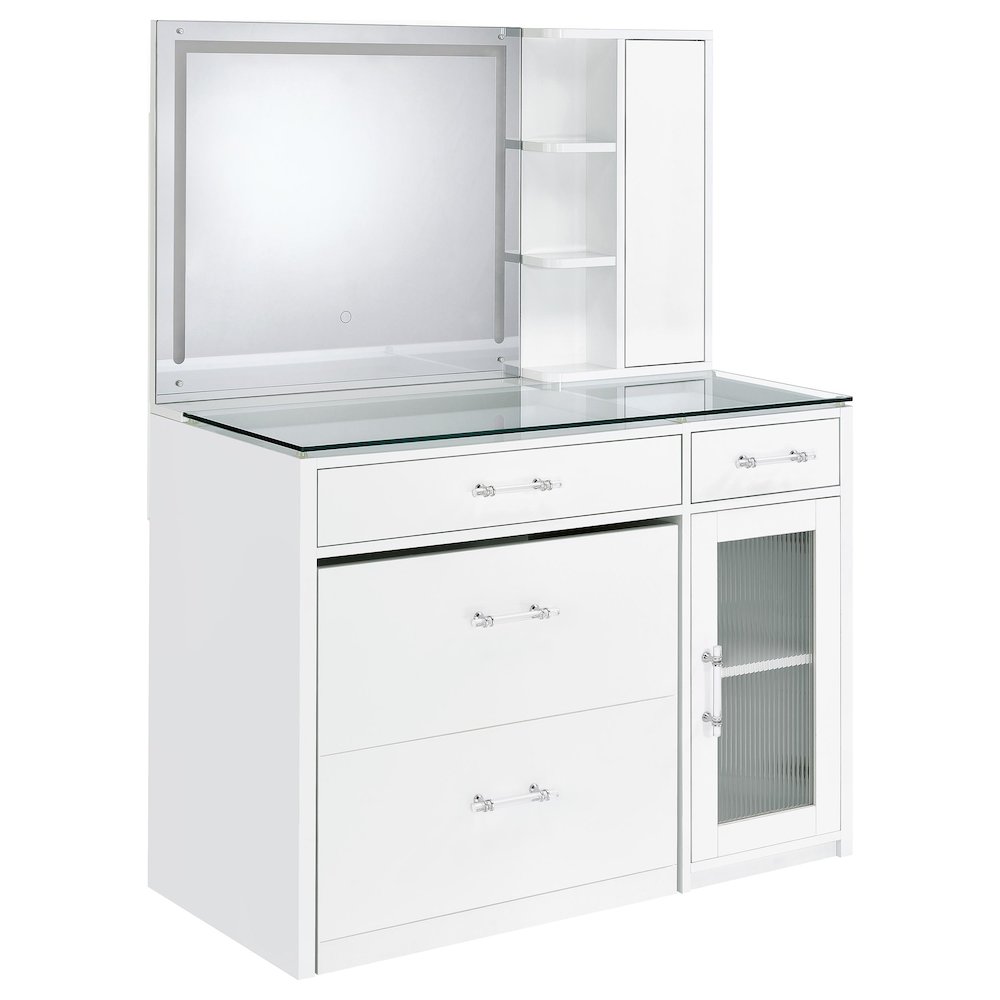 Flora 2-drawer Vanity Set with LED Mirror White High Gloss. Picture 4