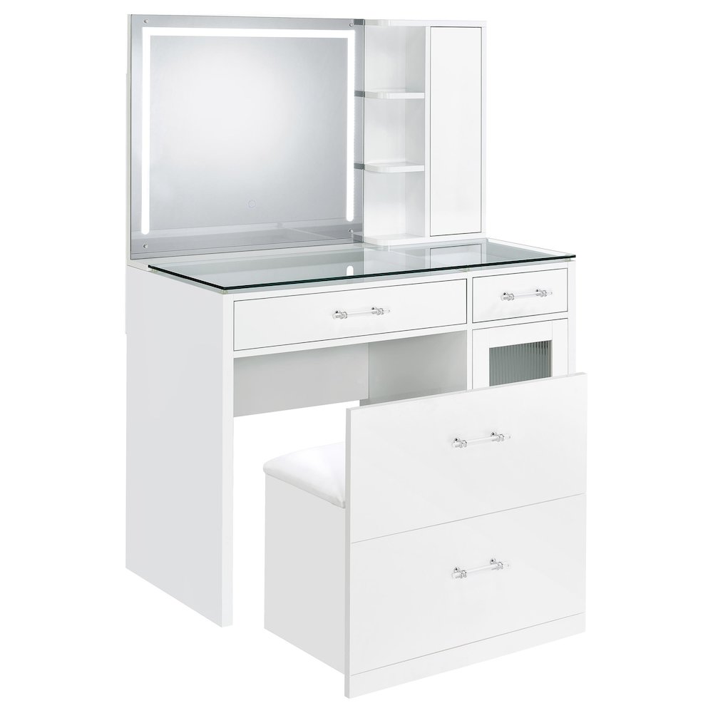 Flora 2-drawer Vanity Set with LED Mirror White High Gloss. Picture 5