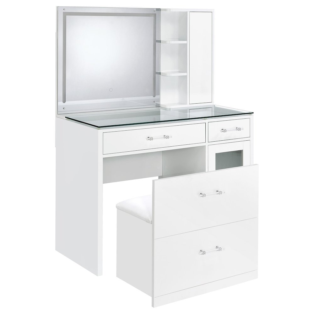 Flora 2-drawer Vanity Set with LED Mirror White High Gloss. Picture 6