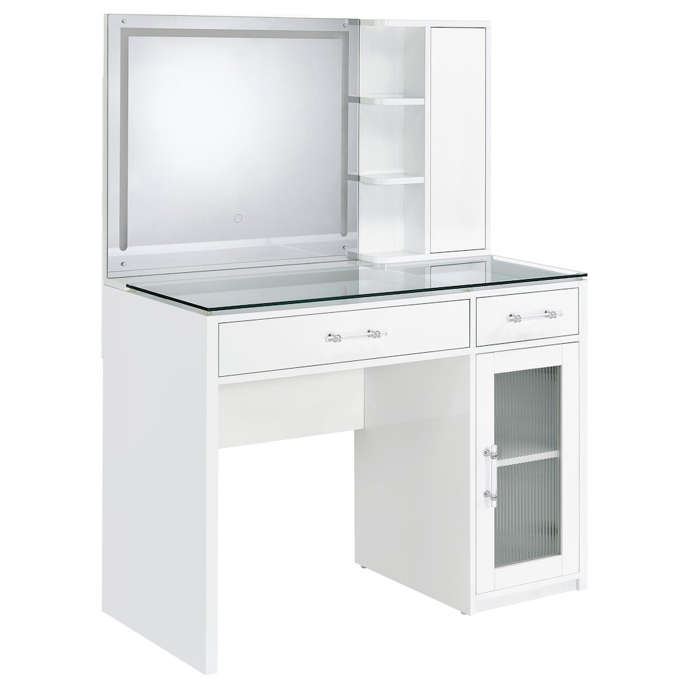 Flora 2-drawer Vanity Set with LED Mirror White High Gloss. Picture 7