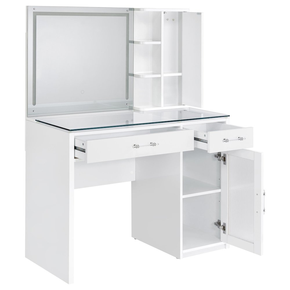 Flora 2-drawer Vanity Set with LED Mirror White High Gloss. Picture 8