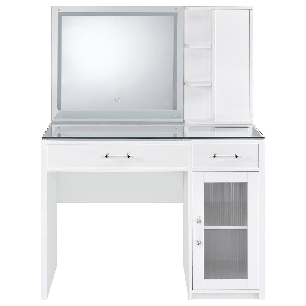 Flora 2-drawer Vanity Set with LED Mirror White High Gloss. Picture 9